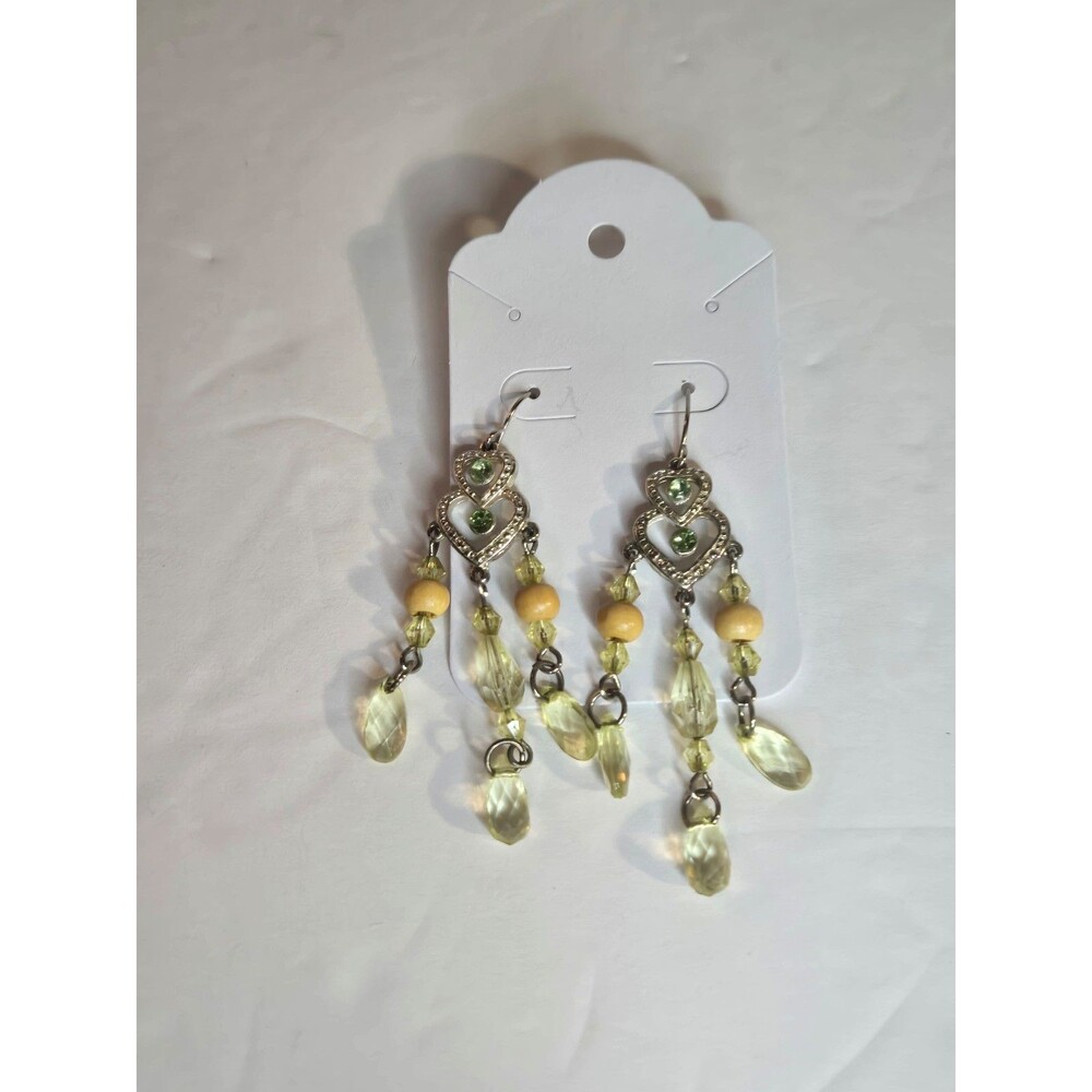 Silver Tone Chandelier Style Earrings Yellow and Clear Faceted Beads